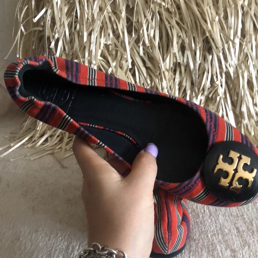 Tory Burch Reva Bauer Stripe Printed Canvas Flats - Picture 5 of 11